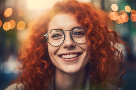 Premium Ai Image Curly Ginger Woman Red Hair Generate Ai