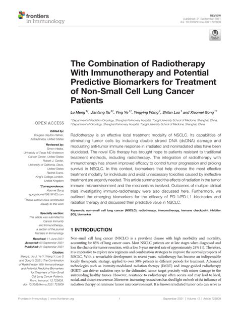 Pdf The Combination Of Radiotherapy With Immunotherapy And Potential