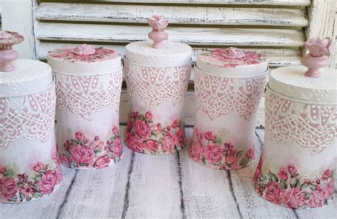 Canisters Tin Canisters Set Shabby Chic Canisters Coffee Etsy