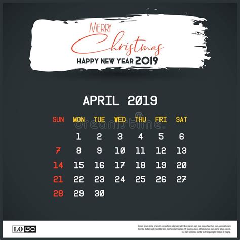 April 2019 New Year Calendar Template Brush Stroke Header Background