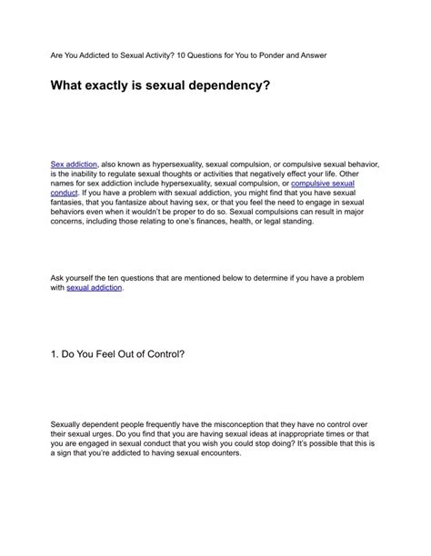 Ppt Are You Addicted To Sexual Activity 10 Questions For You To