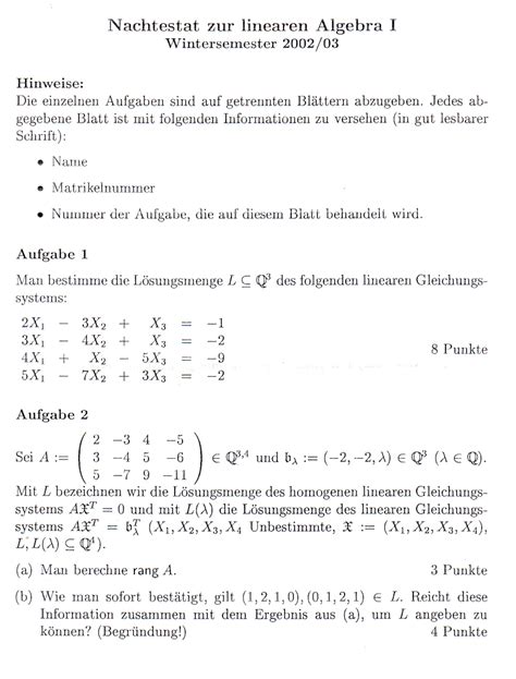 Klausur zur linearen algebra i. Skripte & Klausuren - FSR Mathematik