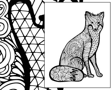 Fox Coloring Sheet Animal Coloring Pdf Zentangle Adult