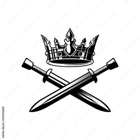 Download Illustration Of King Crown And Crossed Swords In Monochrome