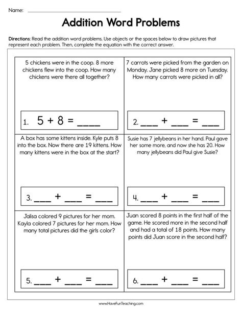 Addition Word Problems Worksheet Have Fun Teaching In 2023 Addition