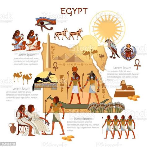 Ancient Egypt Infographics Sights Culture Egyptian Gods And Pharaoh
