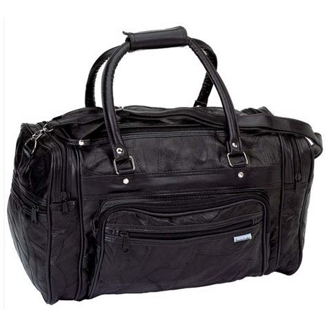 Black Leather Tote 18 Inch Bag Gym Duffle Travel Luggage Double Pull