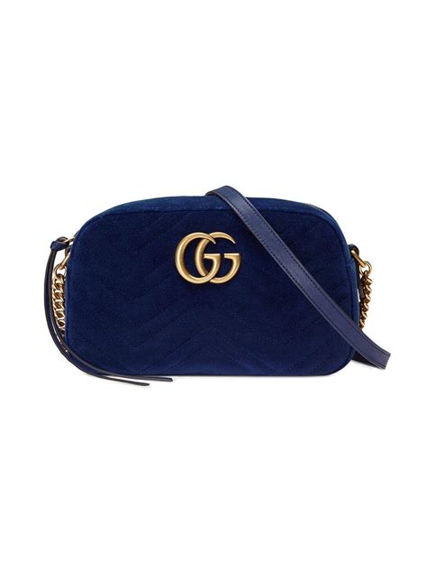 Gucci Gg Marmont Velvet Small Shoulder Bag In Cobalt Blue Lyst
