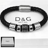 Images of Black Leather And Silver Mens Bracelet
