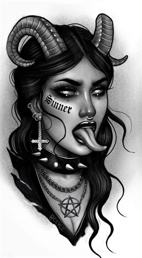 Skull Girl Tattoo Girl Face Tattoo Demon Tattoo Dark Art Tattoo