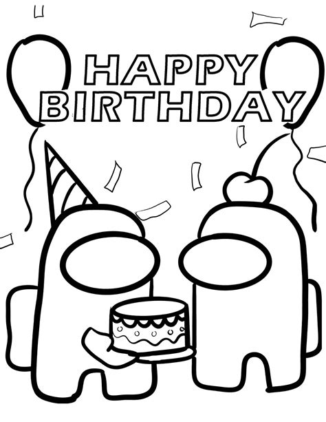 Among Us Birthday Coloring Page Free Printable Coloring Pages