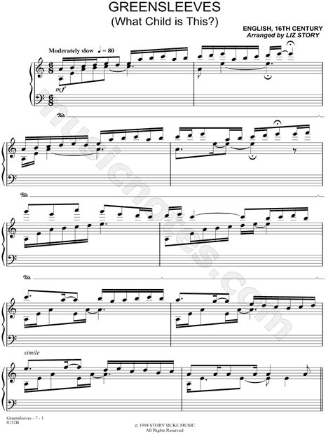 Greensleeves free violin sheet music. Liz Story "Greensleeves" Sheet Music (Piano Solo) in A Minor - Download & Print - SKU: MN0017482