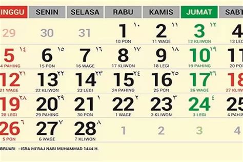 Kalender Jawa Bulan Februari 2023 Lengkap Dengan Tanggalan Islam Dan