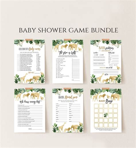 Safari Baby Shower Game Bundle Printable Virtual Editable Etsy