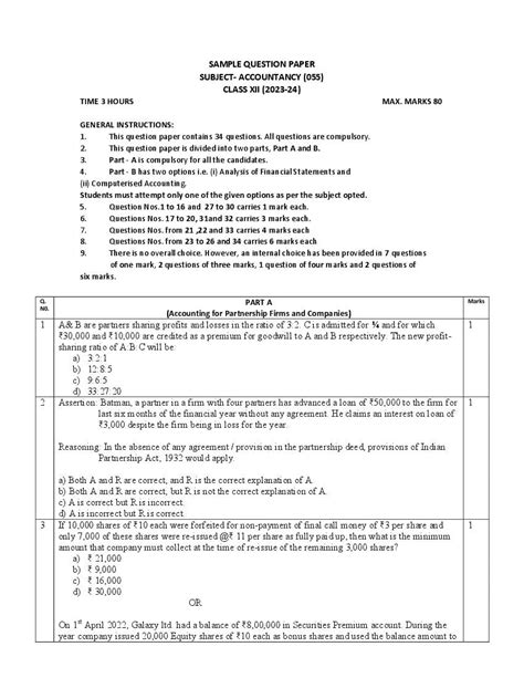 CBSE Class 12 Accountancy Sample Paper 2024 PDF With Solutions