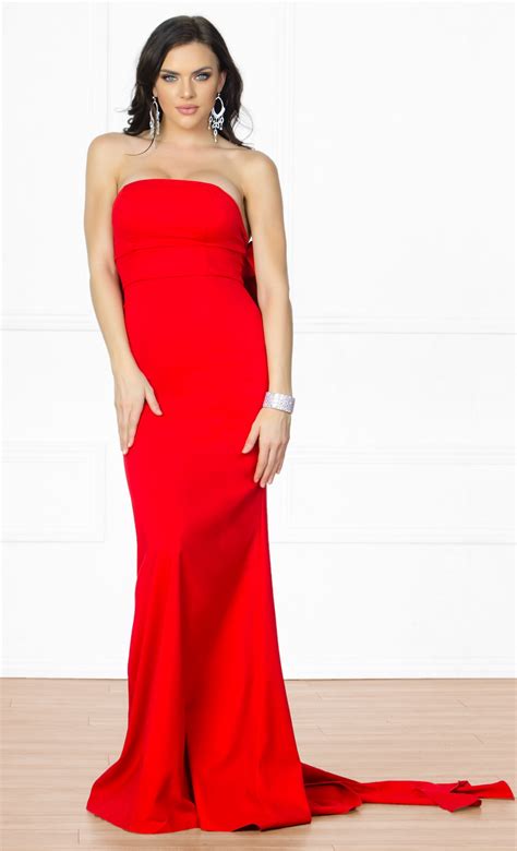 Indie Xo Bow Me A Kiss Red Strapless Low Back Maxi Dress Gown