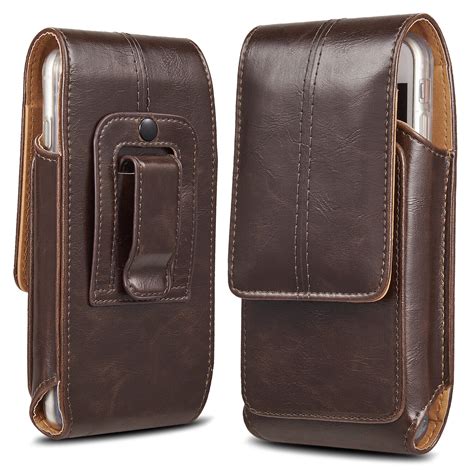 Business Men Vertical Leather Cell Phone Pouch Case Holster Belt Loop
