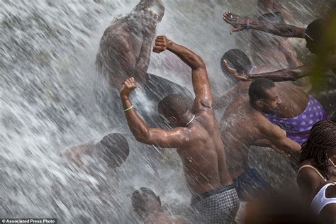 Higher Power Shower Voodoo Worshippers Wash Themselves Under Haitian Waterfall In Annual Ritual