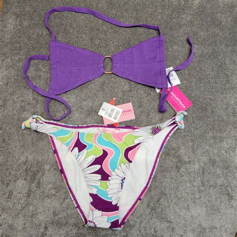 Cia Maritima 2 Piece Bikini Swimsuit Womens L Beachwear Purple Floral