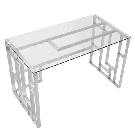 shop mandarin contemporary desk in brushed stainless steel clear glass on sale free