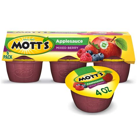 Motts Mixed Berry Applesauce 4 Oz Cups 6 Count