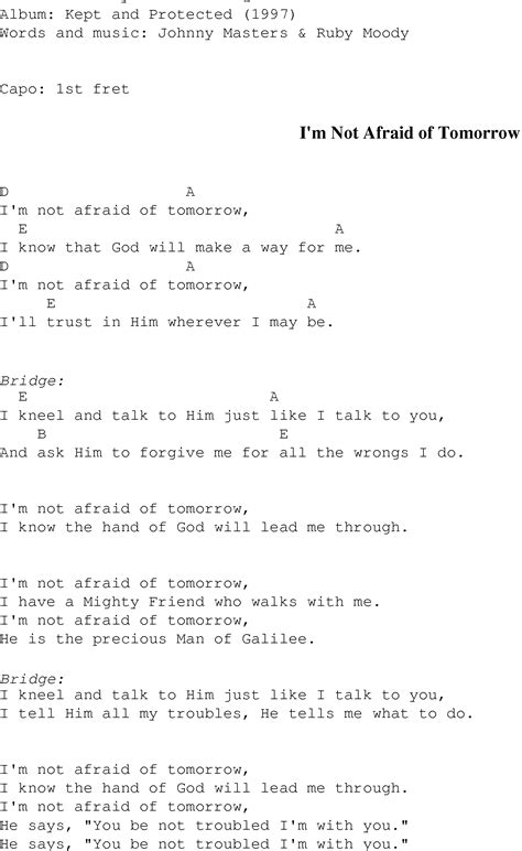 Im Not Afraid Of Tomorrow Christian Gospel Song Lyrics And Chords