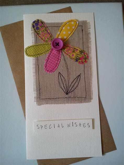 Machine Sewn Flower Birthday Card Made With Moda Fabrics Burlap And A