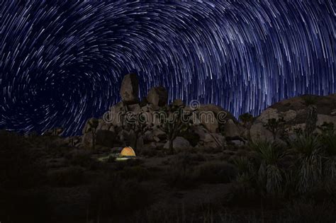 Long Exposure Star Trails In Joshua Tree National Park Stock Image