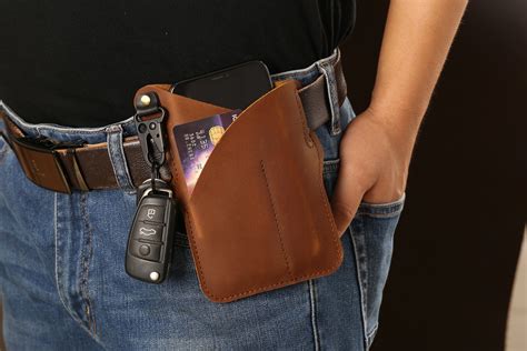 Leather Cell Phone Case Holster Edc Protection Sheath With Key Etsy Uk