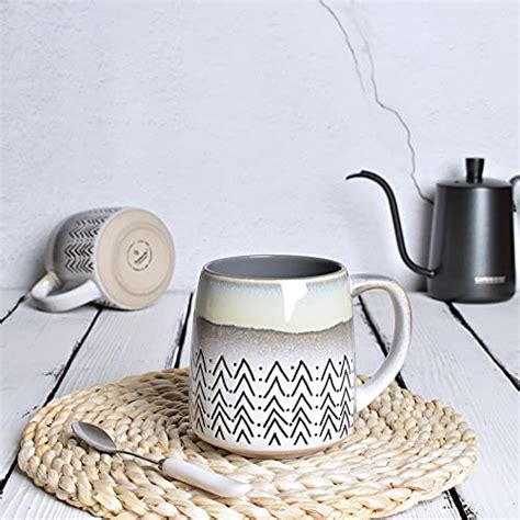 Bosmarlin Large Ceramic Coffee Mug Set Of 2 16 Oz Grey Big Stoneware
