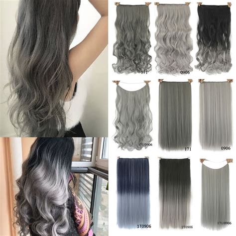24 Synthetic Hair Clip In Extensions Blacksliver Gray Straightcurly