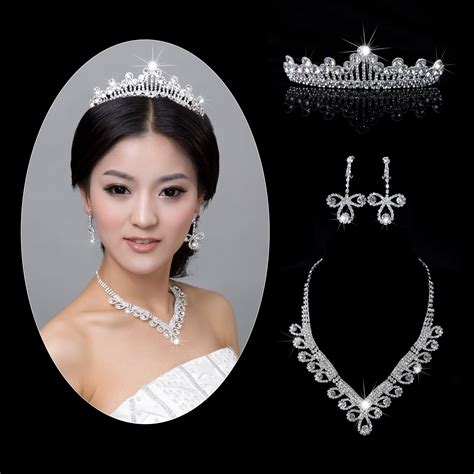 new arrival bridal tiaras crystal necklace earring silver jewelry set bridal accessories pearls