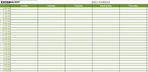 Excel Template Daily Schedule Template By Excelmadeeasy