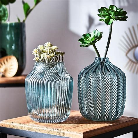 Embossed Decorative Glass Flower Vase Dark Grey Textured Glass Vase