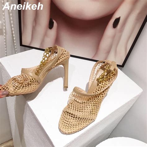 Aneikeh Sexy Mesh High Heels Pumps Summer Point Toe Women Shoes Solid