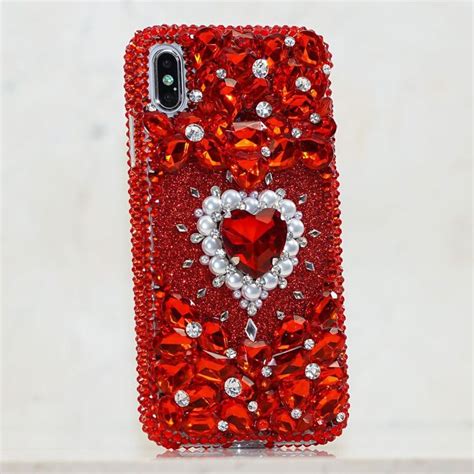 Bling Bright Red Gem Stones Genuine Crystals Diamond Heart Sparkle