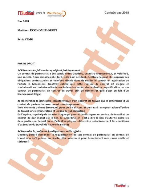 Sujet Eco Droit Stmg 2022 | brevet amerique du nord