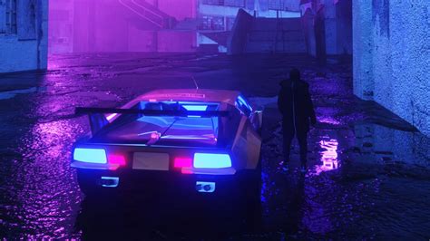 Download wallpaper 1366x768 neon, car, silhouette, street ...