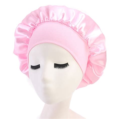 58cm Color Long Hair Care Women Satin Bonnet Cap Night Sleep Hat Silk Head Wrap Adjust Shower
