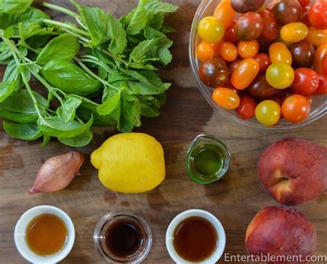 Heirloom Tomato And Peach Salad With Mint And Basil Entertablement