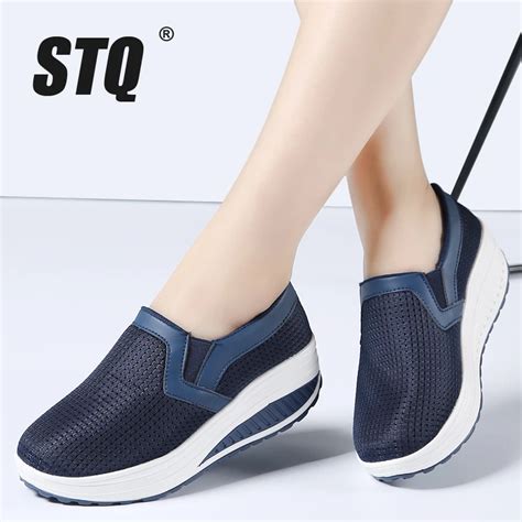 Stq 2019 Spring Women Platform Flats Casual Shoes Breathable Mesh Flats