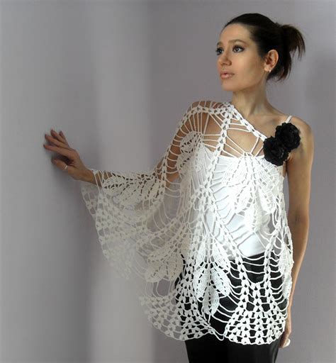 Silvia66 White Leaves Hand Crochet Lace Wrap Shawl