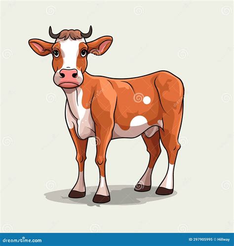 Cute Young Baby Cow Cartoon Vector Illustration Stock Illustration