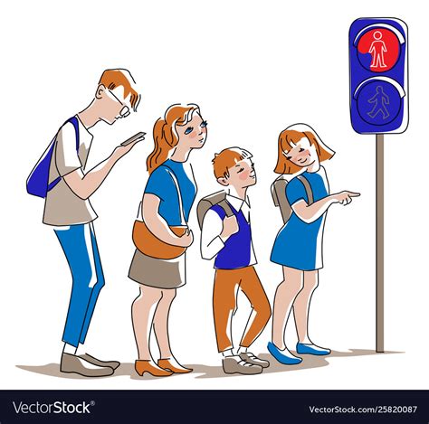 People Waiting At A Traffic Light Royalty Free Vector Image