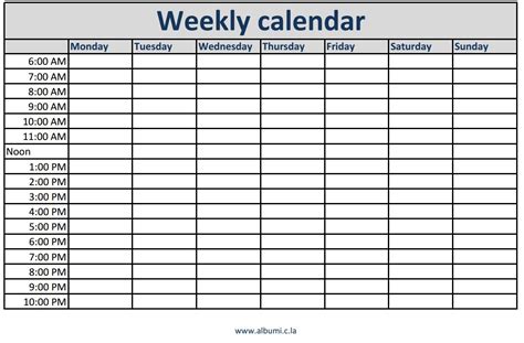 Weekly Calendars With Times Printable Calendars