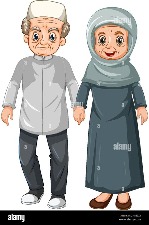 Elderly Muslim Couple Cartoon Character Illustration Stock Vector Image