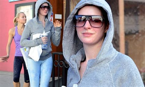 Pink Faced Anne Hathaway Leaves Dance Studio Wearing Very Tight