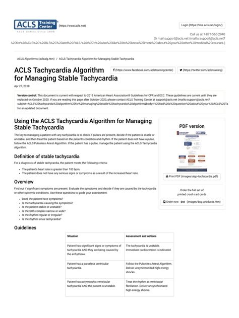 Advanced cardiac life support (acls) in adults. ACLS Tachycardia Algorithm for Managing Stable Tachycardia (1) | Cardiac Arrhythmia ...