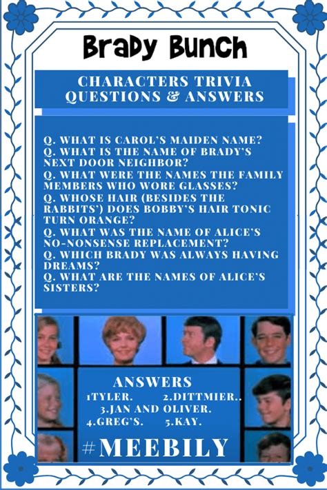Brady Bunch Characters Trivia Questions And Answers Trivia Questions
