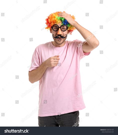 Man Funny Disguise On White Background Stock Photo 1636101157
